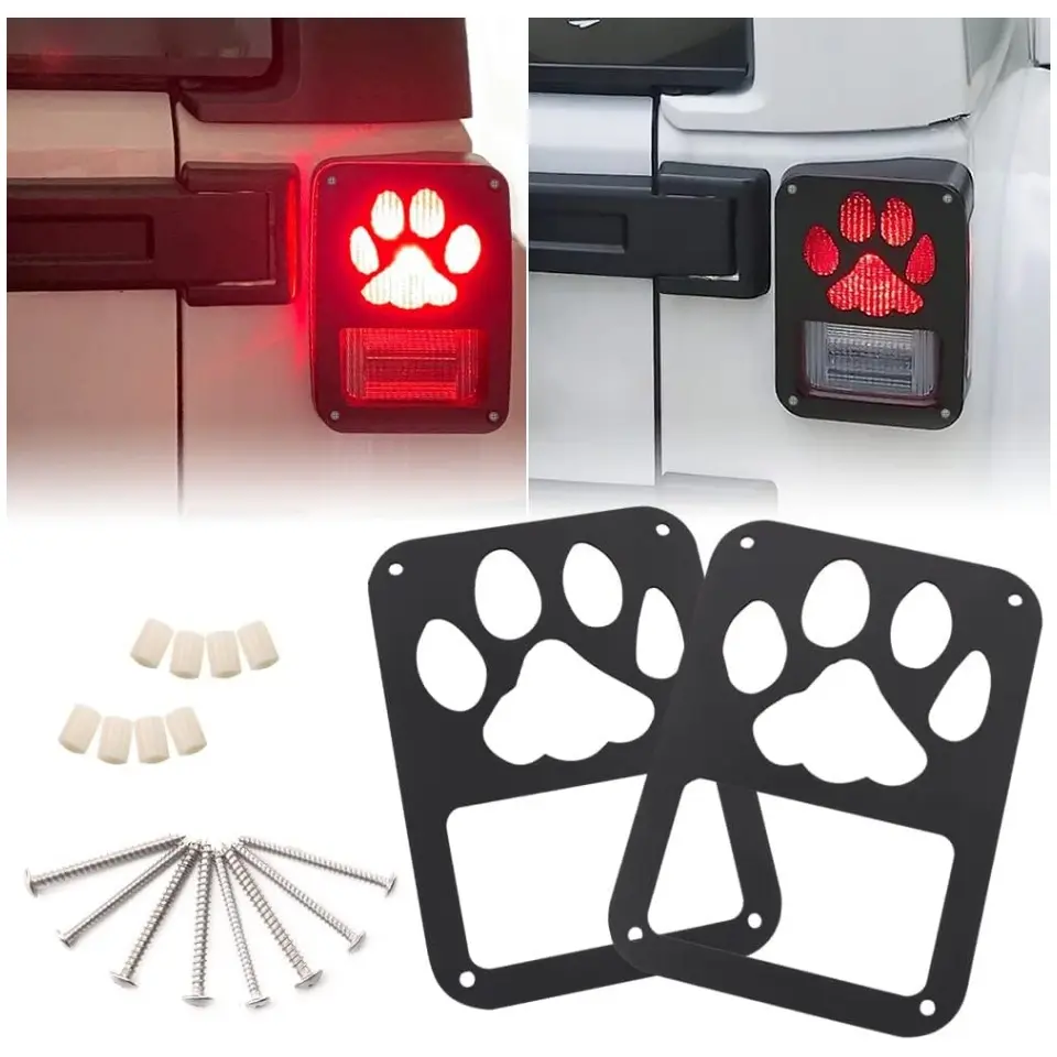 Dog Paw Shape Auto Tail Light Cover Guards - 1-Pair Exterior Car Accessories for 2007-2018 JK/JKU Off-Road Vehicles
