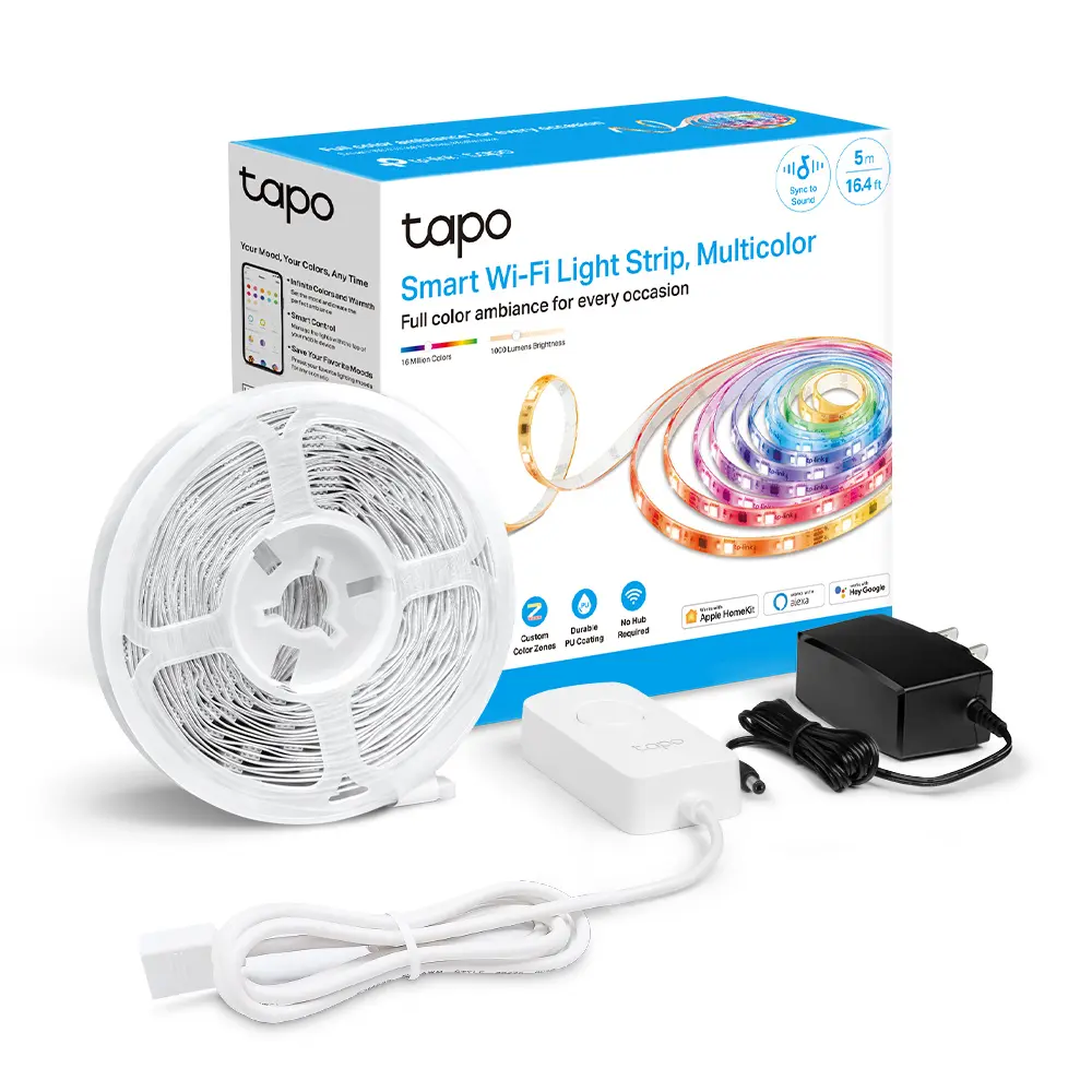 TP-Link & Tapo L930-5 RGBWIC Smart LED Light Strip – 16.4 ft, 1000 Lumens, 50 Color Zones, 16M Colors, Music Sync, Alexa / Google Home, IP44 PU Coating, Trimmable & Hub-Free Room