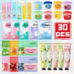 30-piece skincare set — hand cream, lip balm, lip mask, and eye mask; suitable for dry lips and hands; hydrating and moisturizing; nourishes the eyes; mini travel size; easy to carry; a must-have for everyday use; perfect gift for women; New Year’s gift