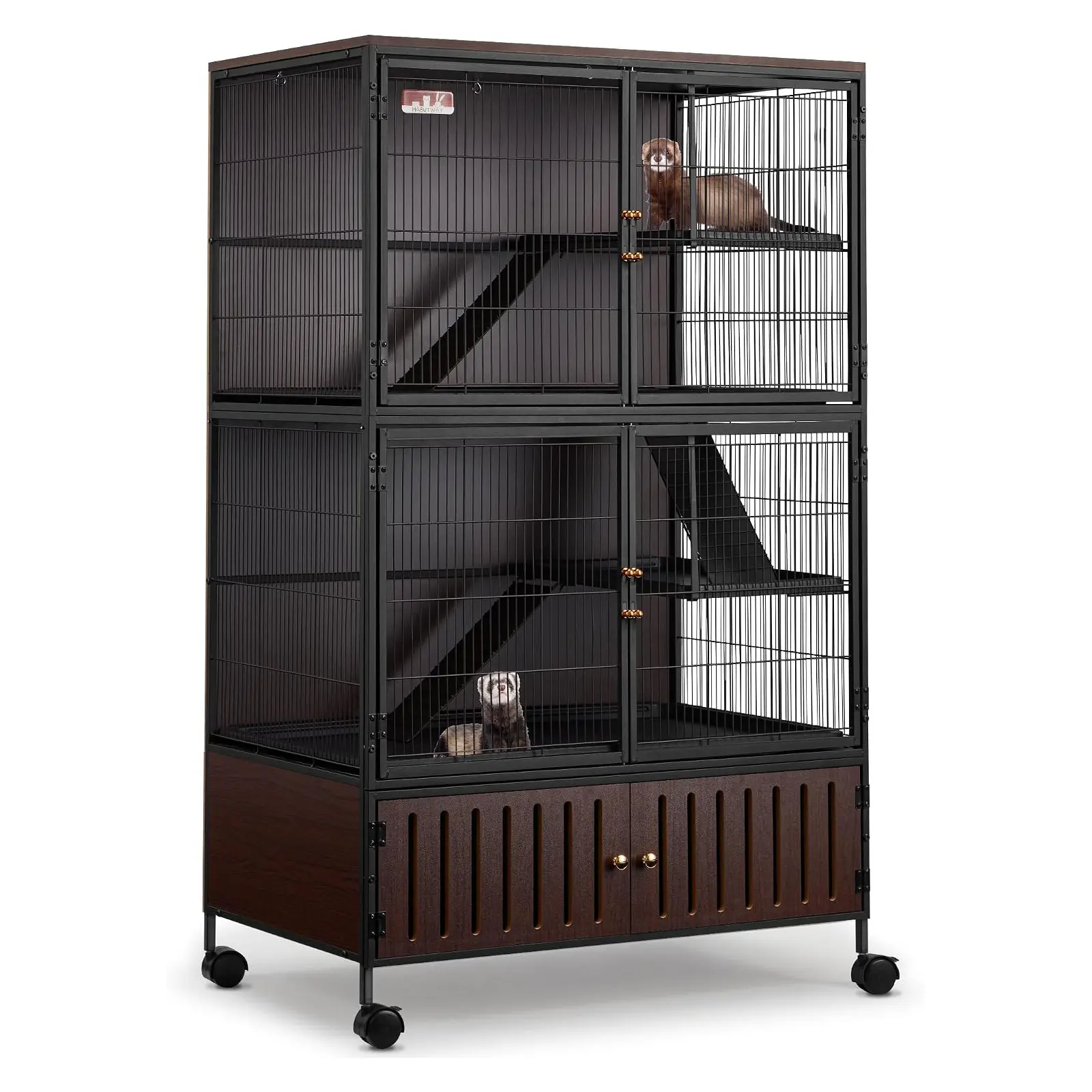 Dragosum 60-in Functional Rolling Steel Small Animal Cage - 4-Tier Multi-Level Setup with Ramps, Pull-Out Tray, Double Chassis, Rolling Base, Indoor Enclosure Cages & Pens for Ferrets/Rats