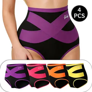 4 Pack Women's High Waist Briefs, Soft Full Coverage Compression Underwear in Mixed Colors for All-Day Comfort, 4Pcs Mixed Colors