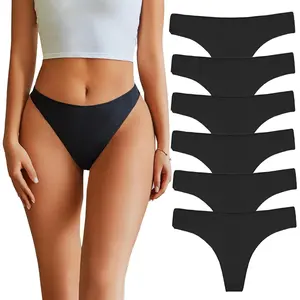 Cotton Thongs for Women No Show Soft Seamless Thong Stretch Breathable Sexy Panties 6 Pack