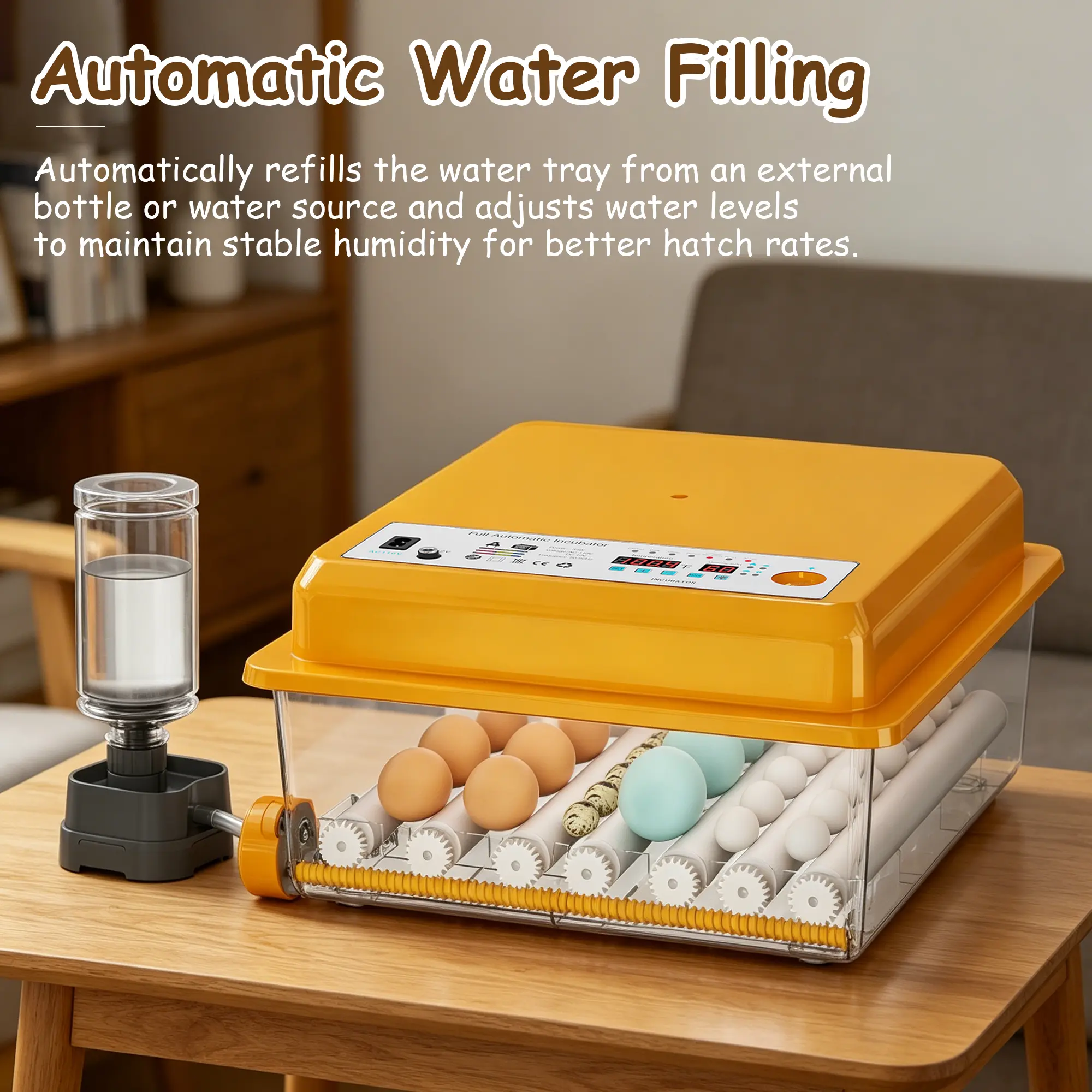 36-Egg Automatic Turning Incubator with Water Injection & Humidity Control, Breeders Efficient Poultry Egg Incubation Hatching Egg Hatchery Kit Development Chicken