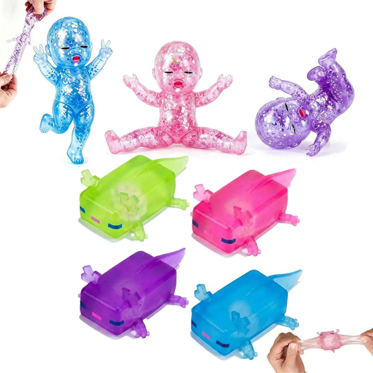 7PCS Baby Squishy, Axolotl Squishy,Slow Rising Sensory Stress Toy, Squishy Babies Sensory Fidget, Fidgets Malt Sugar Squishys Relief Fidget Sensory for Anxiety Relief, Desk Decor & Gift