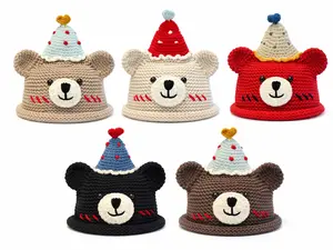 JMILYJW Crochet Hat Handmade Bear Beanie Cozy Core Aesthetic Cute Winter Beanie One Size Fits All 54-58cm Perfect for Layering