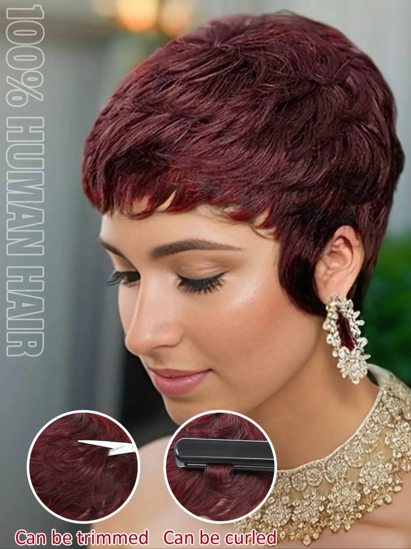Glueless Pixie Cut Wig with Bangs for Women - Premium Human  display picture 1