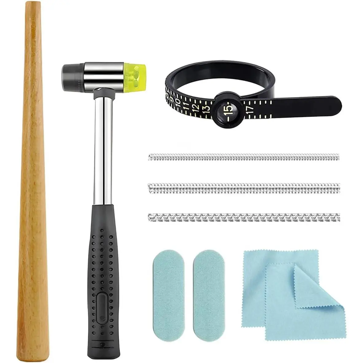 Ring Sizer Measuring Tool Ring Mandrel Sizing Kit Ring Shaper to Fix Bent Rings Fixer Rings Repair Tool Finger Size Resize Jewelers Mandrel and Hammer Ring Sizers Adjuster (-10PCS)