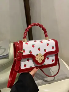 Cute Sweet Bag with High-Quality Fruit Print, Versatile Shoulder Crossbody Handbag, Perfect Small Square Bag for Daily Use, Flap Square Bag