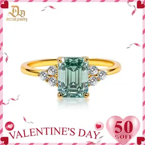 Delzzad 2.2ct Aurora Green Dream Ring Engagement Ring Band Step Cut Synthetic Moissanite Ring Jewelry S925 Perfect Birthday Engagement Wedding Anniversary Christmas Gift