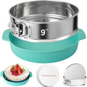 9 Inch Springform Pan - 304 Stainless Steel Nonstick Springform Cake Pan with Removable Bottom, 10 Inch Silicone Leakproof Cheesecake Pan Protector with Parchment Paper