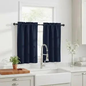 NICETOWN Blackout Short Curtain for Windows - Elegant Rod Pocket Thermal Insulated Half Curtain Valance for Bathroom/Cafe/Nursery/Bay Window/Thanksgiving, 29W by 36L, Navy, 2 PCs