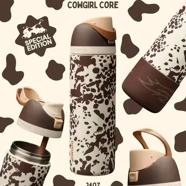 [New] Owala Special Edition Cowgirl Core FreeSip 32oz Water Bottle Leakproof Insulated Stainless Steel Cow Print Design Gift for Her