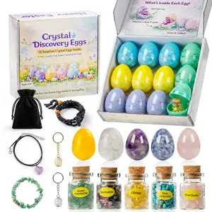 Gemstone Crystal Easter Egg Set - 12PCS Prefilled Eggs with Jewelry Kit for Girls, Includes Bracelet Necklace Keychain, Ideal Easter Basket Stuffers & Egg Hunt Surprises