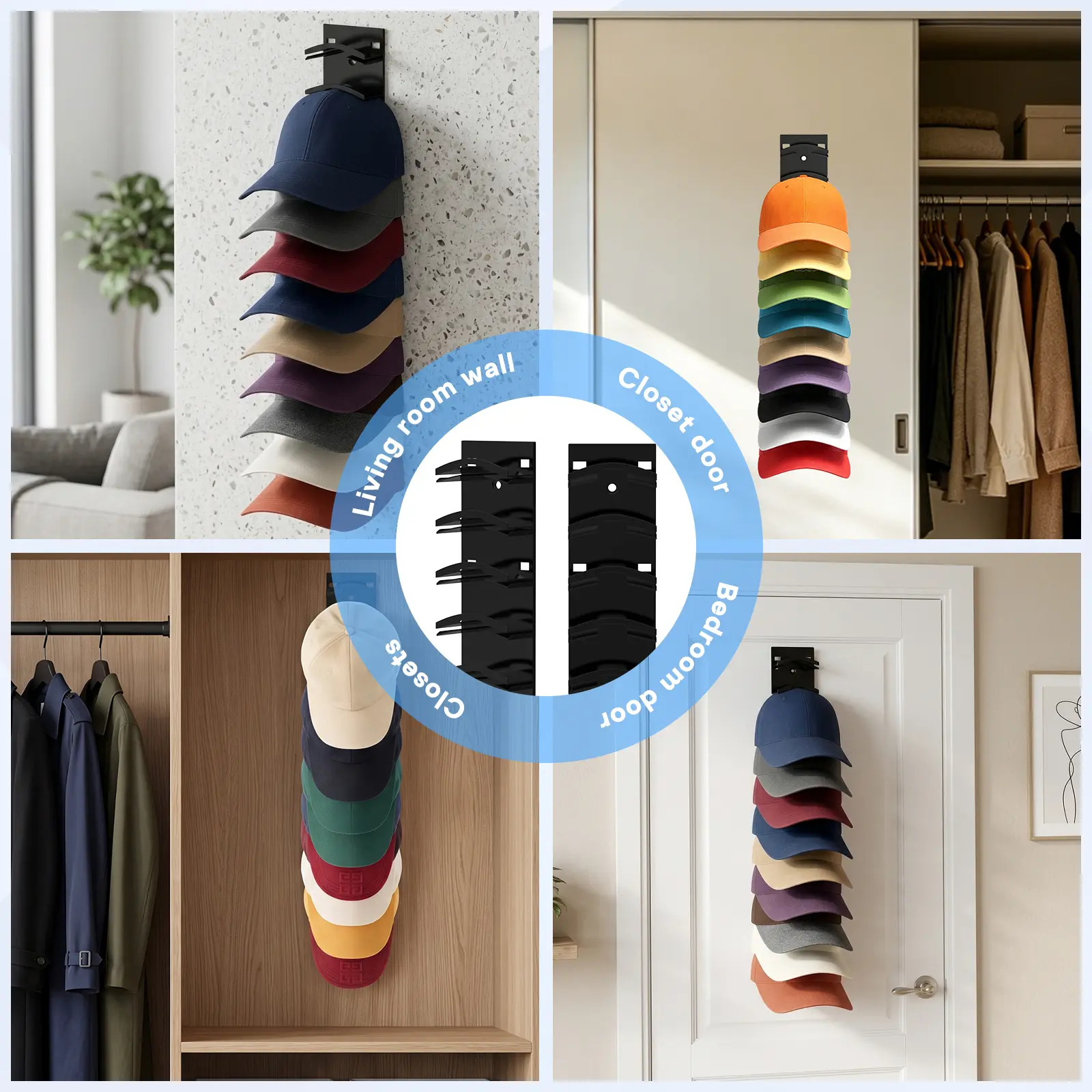 2 Pack Wall-Mounted Hat Storage Rack，Hat Organizer, Etc.Ease Of Installation,Easy To Access And Display,Can Accommodate About 18 Hats.(Attached Installation Components)