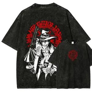 Alucard Hellsing Washed Shirt, Gothic Anime Streetwear Tee, Top Menswear, Cotton Tee Shirt Casual Streetwear