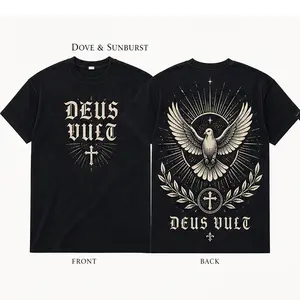 Unisex 100% Cotton Oversized T-Shirt | Sunburst Cross Dove Gothic Print, Christian Faith Streetwear Graphic Tee for Men & Women-ZB