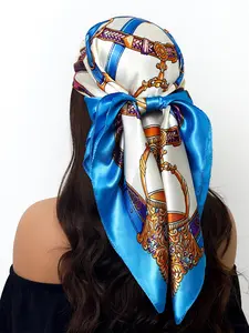 Fashionable Travel Scarf 90x90cm, New Outdoor Headscarf for Women, Luxury Printed Silk Scarf, Four-Season Shawl, 35.4 Inch