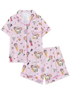 Teen Golden Girl movie Short Sleeve Cartoon Print Pajama Set, Cartoon Pattern Pajamas, Comfortable Sleepwear Pajamas Loungewear for All Seasons, Cute Loose-Fitting Nightwear Gift