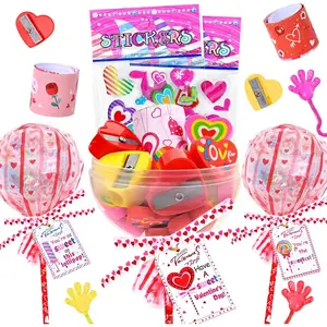 24 Pack Valentines Day Gifts, Valentine's Day Cards for Students, Lollipop-Shaped Stationery Set with Pencils Stickers Erasers Sharpener for Boys Girls School Classroom Exchange Party Favors