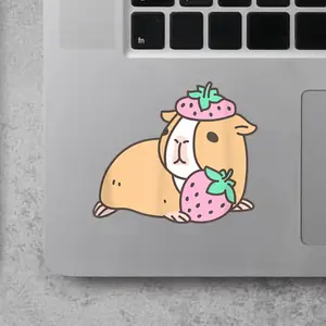 Cute Guinea Pig with Strawberry Beret 2x2 inches Cut Out Sticker