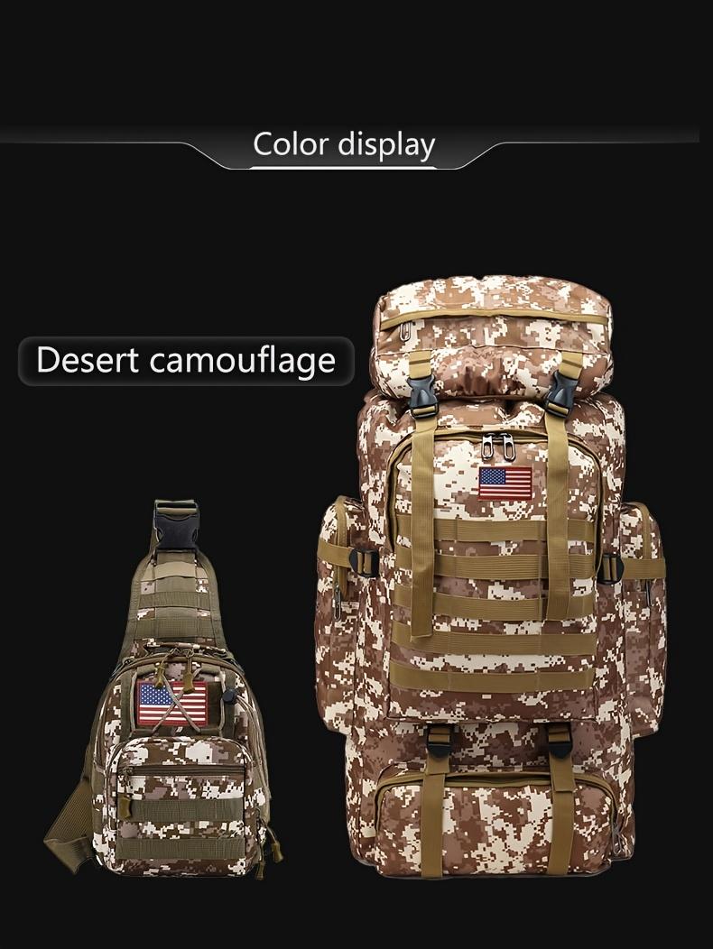 Set of 2pcs 80L Backpacks Suitable for Hiking, Camping, And Mountaineering. Tactical Design for a 3-Day Assault Pack, Includes a Chest Pack. Ideal for Outdoor Activities Like Travel, Work, Hunting, Hiking, And Sports, Perfect for Men