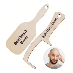 Funny Bald Men's Comb, Wooden Hairless Joke Hairbrush, No-Bristle Beauty Tool, Gift for Friends, Men's Hair Loss Accessory
