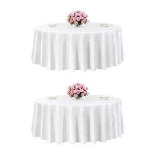 VEVOR White Round Tablecloths 2 Pack, 120 Inches in Diameter, Stain- & Wrinkle- Resistant, Machine Washable Table Clothes, Polyester Fabric Table Covers for Wedding, Party, Banquet, Formal Events