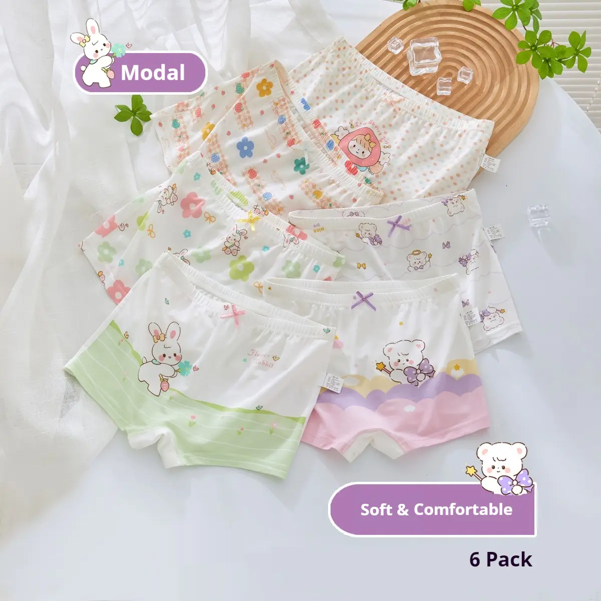 MIANZHI Modal  Girls Briefs Kids Baby Girls Breathable boxers briefs 6 packs