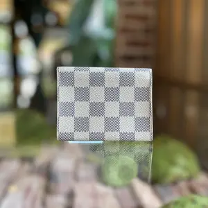 Pre-owned Louis Vuitton leather Small Leather Goods Damier Azur Canvas Card Holder Wallet DIA304