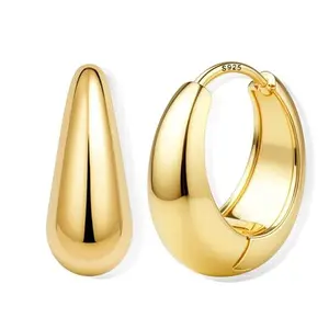 14K Gold Plated Chunky Teardrop Hoop Earrings for Women | S925 Sterling Silver Post Hypoallergenic Huggies | Trendy Lightweight Thick Gold Hoops Non-Tarnish Jewelry Gift 2026 Surgical Steel Stud Set