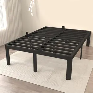 Full Size Bed Frame 16 Inch High, Safety Design with Rounded Corner  and DIY Headboard, Heavy Duty Steel Slat Support, Metal Full Size Platform Bed Frame, No Box Spring Needed, Black