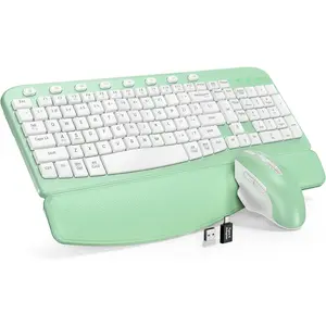 Keyboard and  Combo,  Wave , Cushioned Plam Rest, Comfortable Silent  Typing, 2.4G Lag-Free, MA12 Full Size Keyboards Set for Multi-OS, Windows/, Green