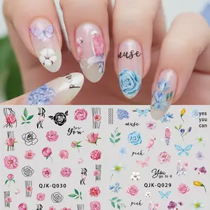 2pcs Spring Summer Floral Nail Art Stickers, Romantic Rose Flowers Bird Butterfly Design Nail Decals, DIY Manicure Decorations Nail Accessories