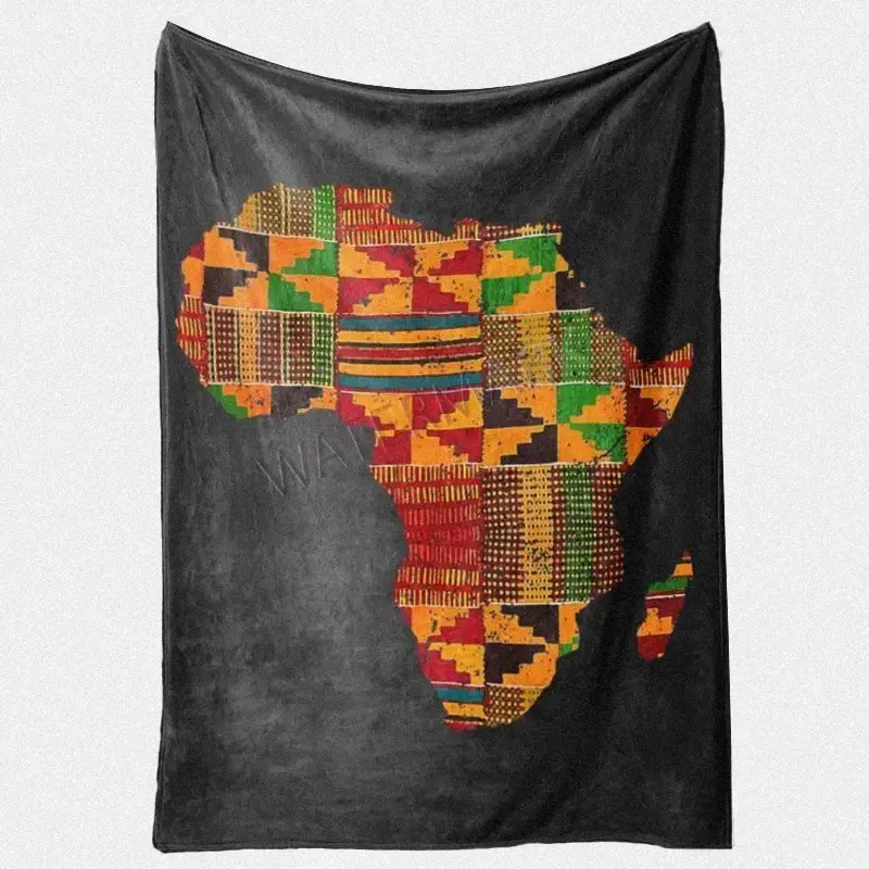 Soft Sofa Blanket Flannel Cool Modern High-Quality Africa Map Kente Cloth Gift for African Enthusiast
