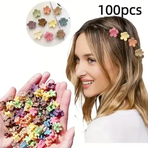 100 Mini Hair Clips, Cute Plastic Flower Design, Pure Color Braids, Suitable for Teens, Adorable Girls' Accessories