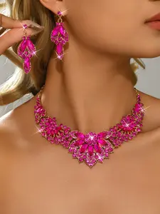 Luxurious Crystal Flower Earrings Necklace Jewelry Set for Women, Perfect for Parties Weddings Festivals, Elegant Style
