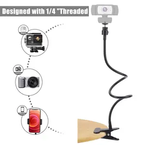 Gooseneck Webcam and Cell phone Mount - Flexible 27 in (70 cm) Tripod for Webcams and Cell phones - Spring and Jaw Clamps Include Accessories Compact