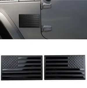 1Pair Embossed 3D Metal American Flag Emblem Decal Stickers Matte Black Patriotic USA US Flag Car Decals Bumper Stickers