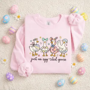 Just An Egg-cited Goose Sweatshirt, Goose Easter, Coquette Egg, Brushstroke Easter Sweatshirt, Silly Goose Easter