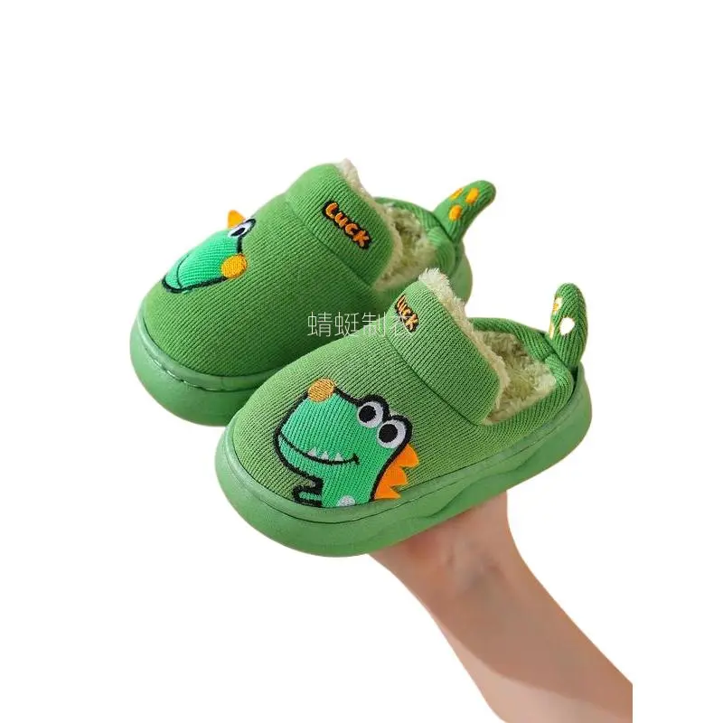 Kids' Cute Dinosaur-Shaped Plush Slippers - Child Size Dino Kids Edition Slippers for Boys & Girls, Anti-Slip Knitted Indoor Autumn Winter Home Shoes, Soft Textile Material, Child Size Slippers