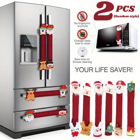 Christmas Refrigerator Handle Covers Set, Cute Snowman Design, Festive Decoration, Fits Home Appliances, Microwave Oven Dishwasher, Washable Holiday Decorations