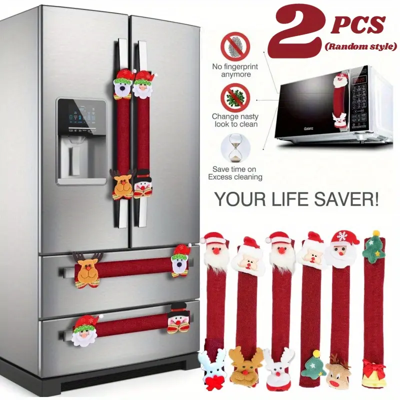 Christmas Refrigerator Handle Covers Set, Cute Snowman Design, Festive Decoration, Fits Home Appliances, Microwave Oven Dishwasher, Washable Holiday Decorations