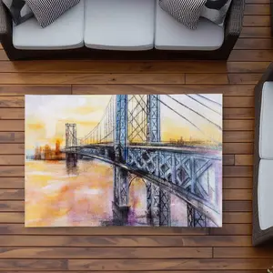 212 MAIN 3x5 ft. Rectangle Washable Waterproof Outdoor Rug - Abstract Brooklyn Bridge Cityscape Art, Urban Look, Home Decor Area Rug, Washable Area Rug