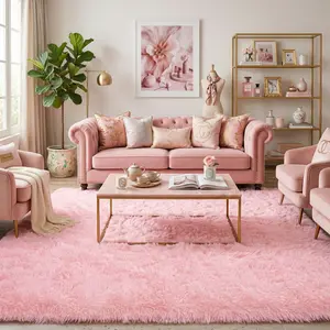 Pink Rugs for Living Room Fluffy Long Pile Rug Soft Luxury Fuzzy Carpet, Upgrade Non Slip Dry Cleanable Fade Resistant Area Rug For Bedroom Living Room Home Decor Furry Soft Rugs Home Decorative Rug