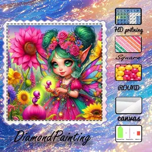 DIY 5D flocking diamond painting kit, AB drills, fairy dust drills, crystal drills, fairy, flowers, colorful diamond embroidery, special craft diamond art set, wall decoration, gift for family, lovers, friends, Handmade Gifts, Diamond Art Tools