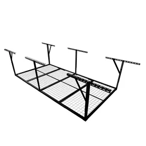 2x8FT/3x8FT/4x8FT Overhead Garage Storage Rack Heavy-Duty Metal Ceiling Rack 22''-40'' Adjustable Drop-Down 600 lb Capacity Black 1-Layer Maximize Space & Safety