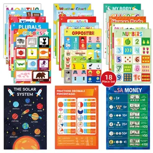 18 Boho Colorful Educational Posters, Learning Poster for Kids Ages 1-6, ABC Chart, Numbers, Colors, Shapes, Days of The Week,Homeschool Classroom Decor, PreK Learning Materials Alphabet Number Chart, Toddler Education Gift