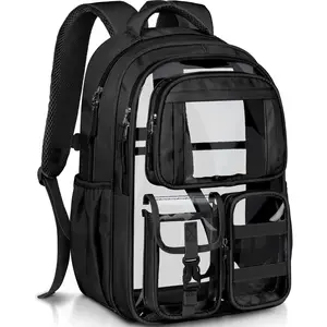 Clear Backpack for Girls, Heavy Duty Transparent Bookbag for , See Through Cute Backpacks for Elementary Primary School Work  Travel - Black