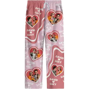 Custom Photo Pajamas – Matching Personalized Pajama Pants for Couples, Men & Women – Valentine’s Day Sleepwear T5