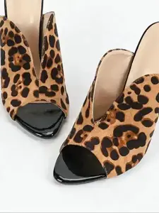 Women's Fashion Leopard Print Stiletto Heeled Sandals Elegant Pointed Toe High Heel Sandals For Party Daily Wear Walking Shoes For Women Ladies Girls Dress Evening Heels